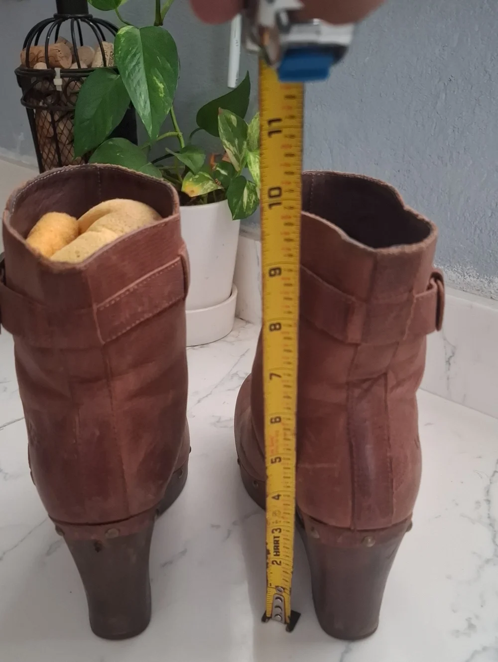 UGG Women's Brown Leather Wedge Booties with Buckle Detail